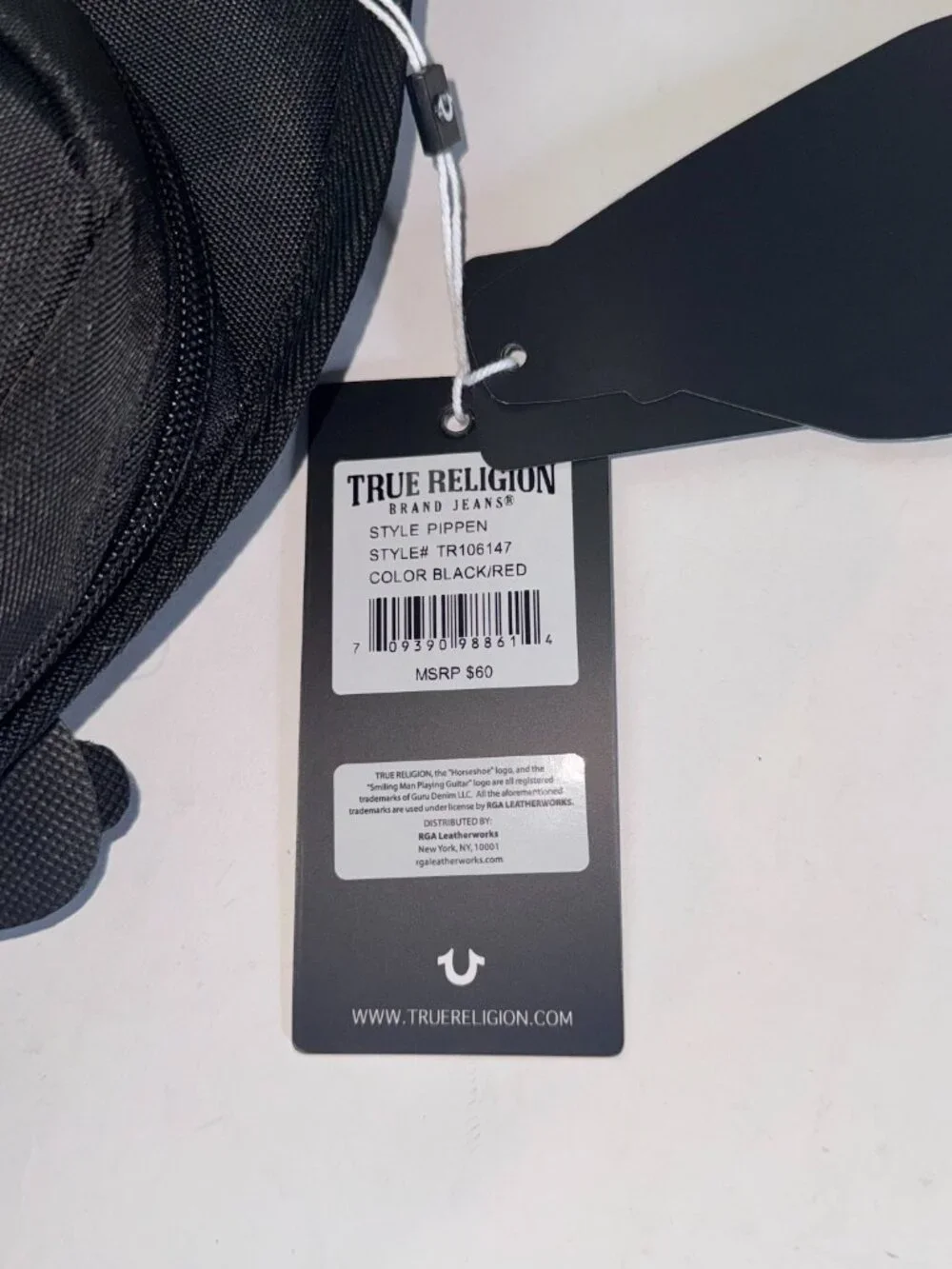 True Religion Sling Bag Features a Textured Brand Patch Durable Nylon With Red